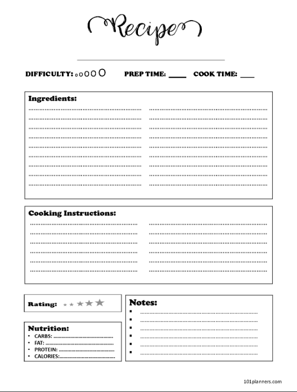 Recipe card template in Word